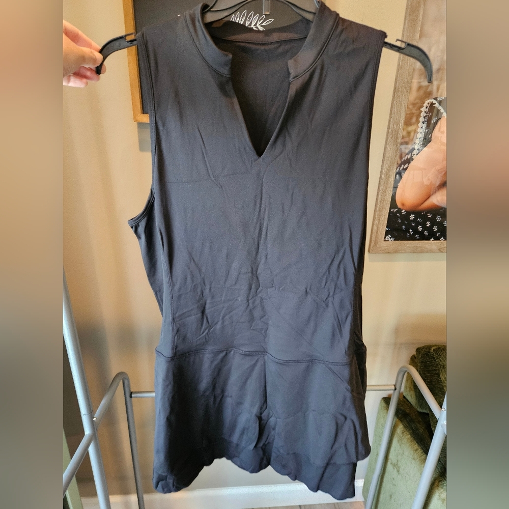 NWT Halara Everyday Cloudful Air V-Neck Side Pocket Tiered Ruffle Dress XL Black